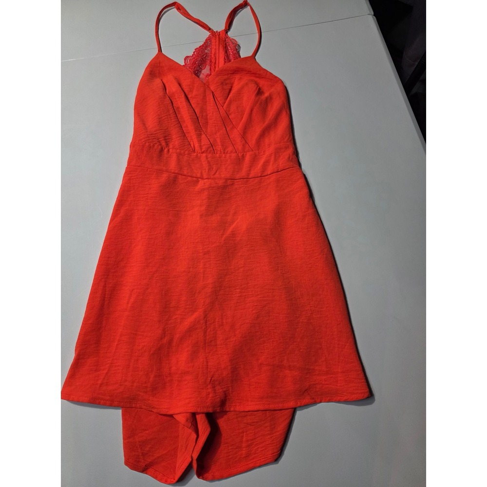 Derek Heart Womens Orange Red Lace Back‎ Skort Romper Dress Size Large